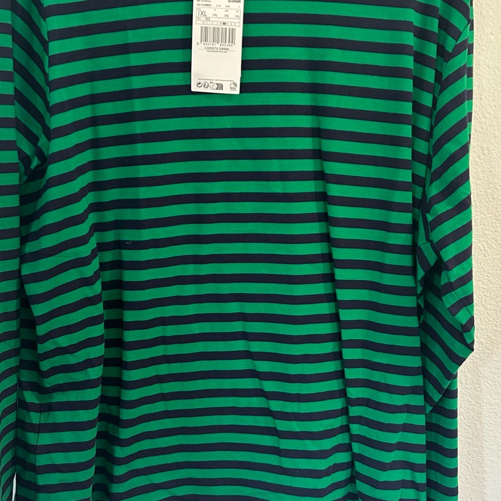 Mango Green and Blue Striped Long Sleeve Tee